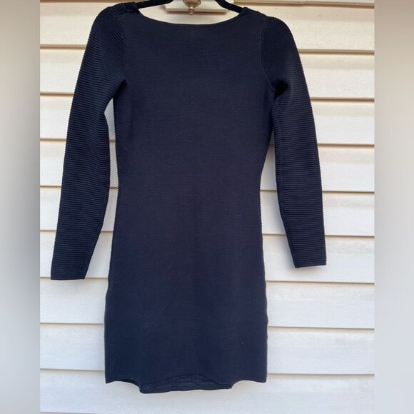 Sandro high end black knee length long sleeve knitted dress, front decor, size1 - Picture 6 of 10
